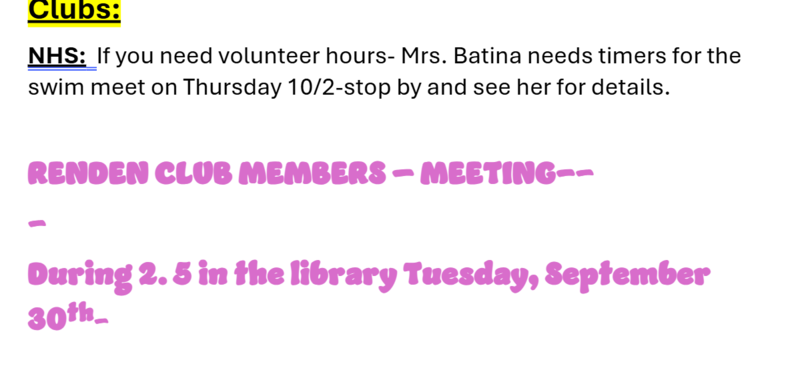 Announcements September 26