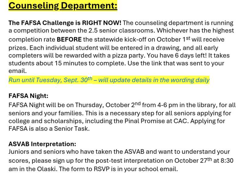 Announcements September 29