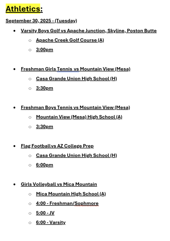 Announcements September 30
