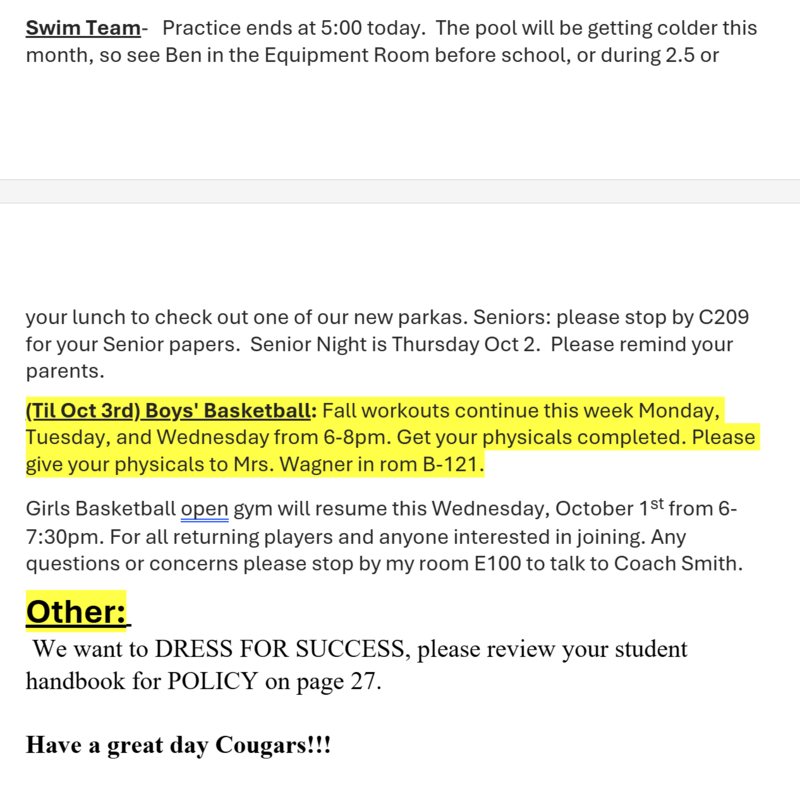 Announcements September 30