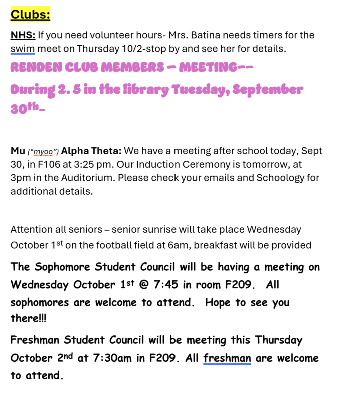 Announcements September 30