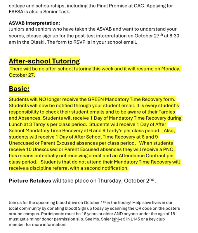 Announcements September 30