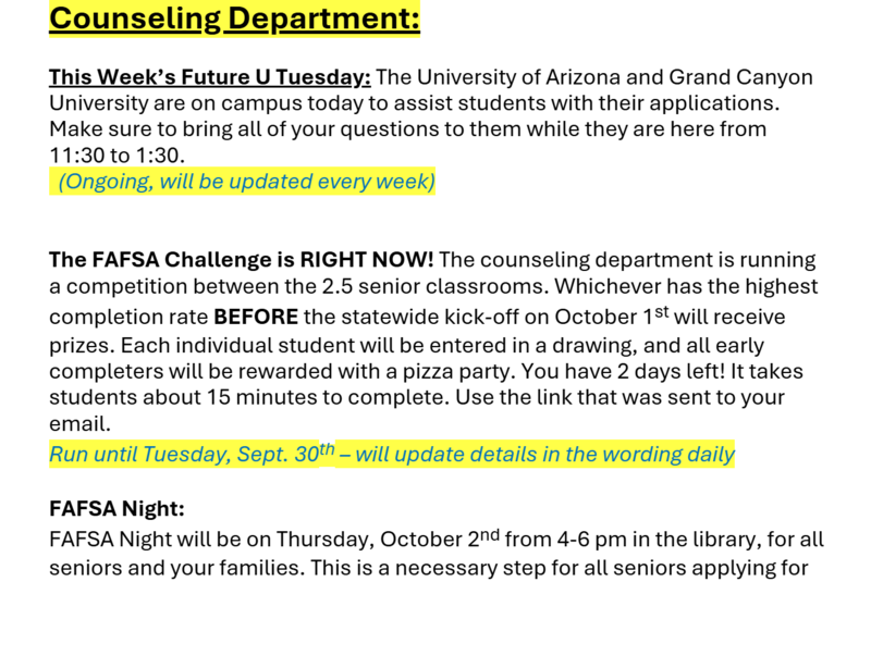 Announcements September 30
