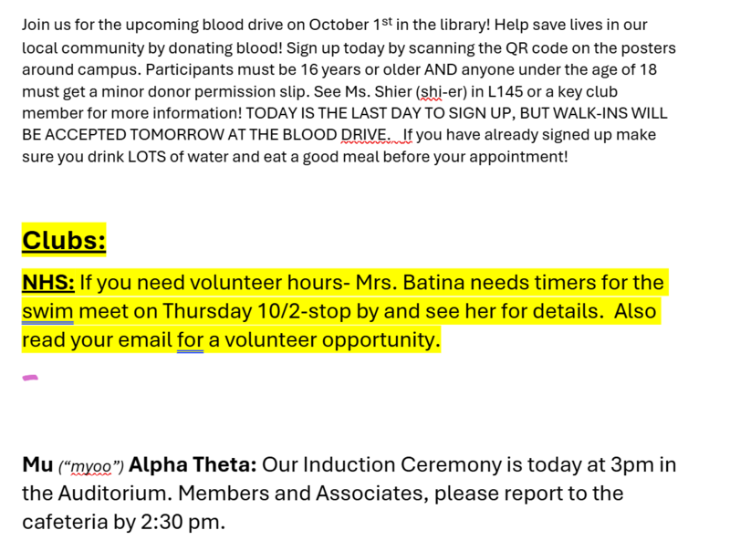 Announcements October 1
