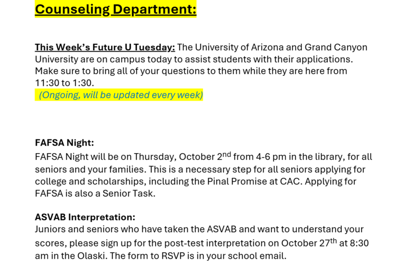 Announcements October 1