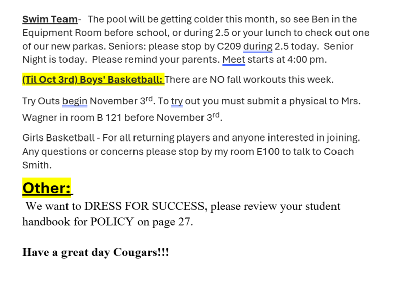 Announcements October 2