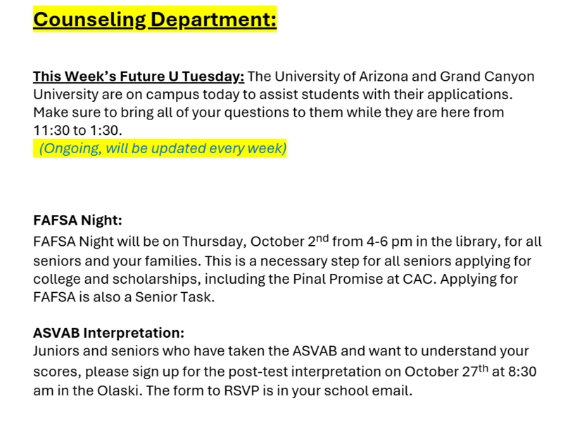 Announcements October 2