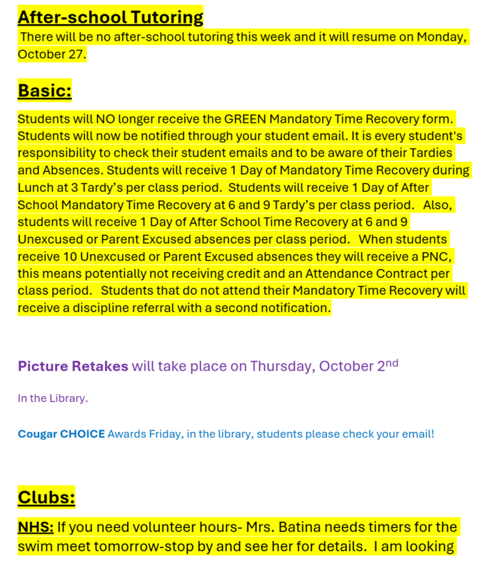 Announcements October 2