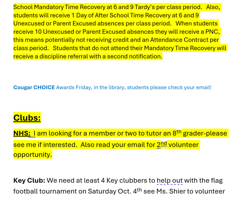 Announcements October 3