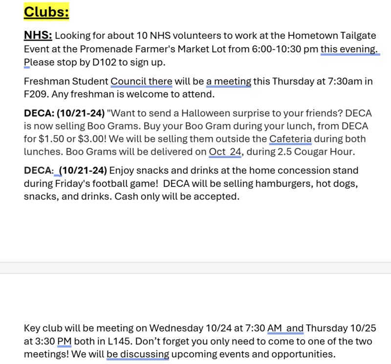 Announcements - October 22nd