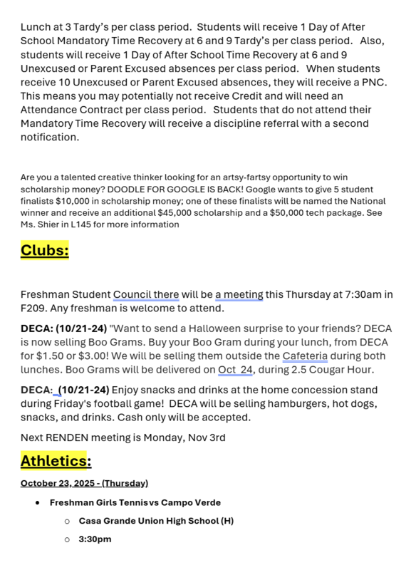 Announcements - October 23rd