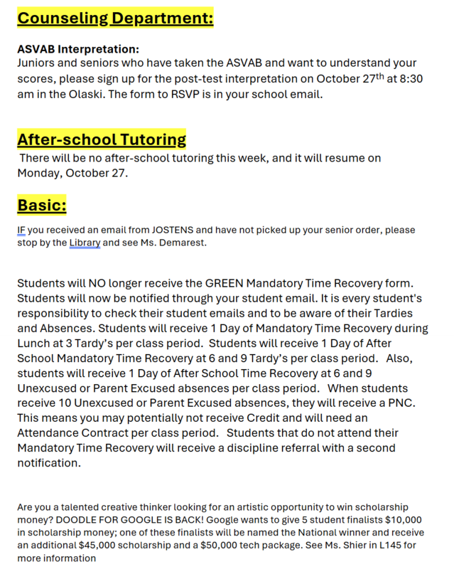 Announcements - October 24th