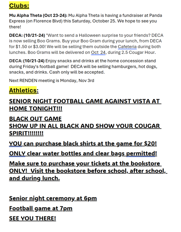 Announcements - October 24th