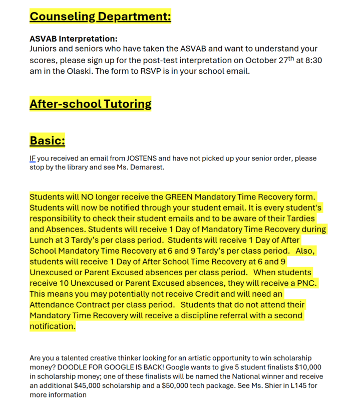 Announcements - October 27th