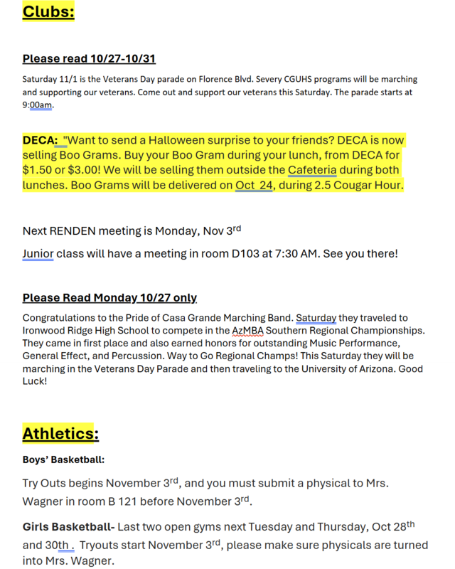 Announcements - October 27th