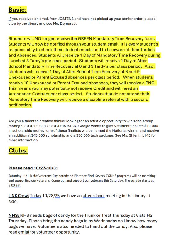 Announcements - October 28th