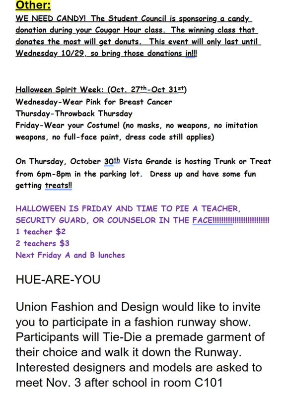 Announcements - October 29th