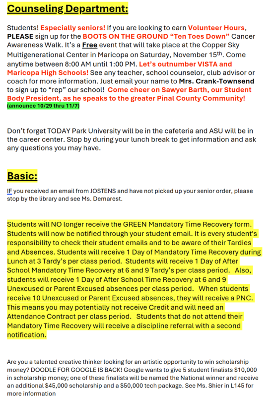 Announcements - October 29th