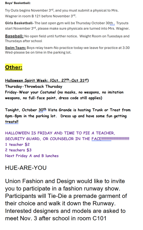 Announcements - October 30th