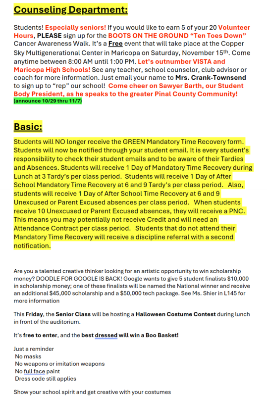 Announcements - October 30th