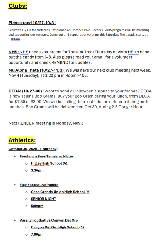 Announcements - October 30th