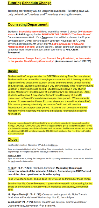 Announcements - November 7th