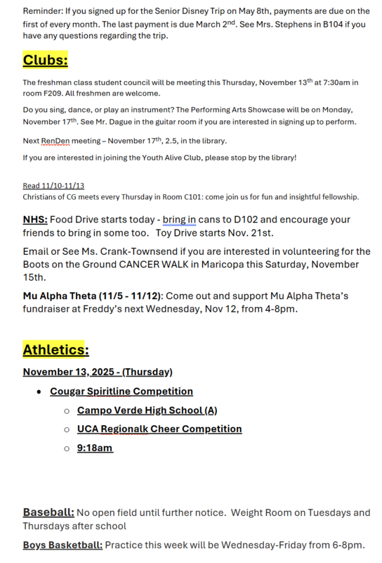 Announcements - November 13th