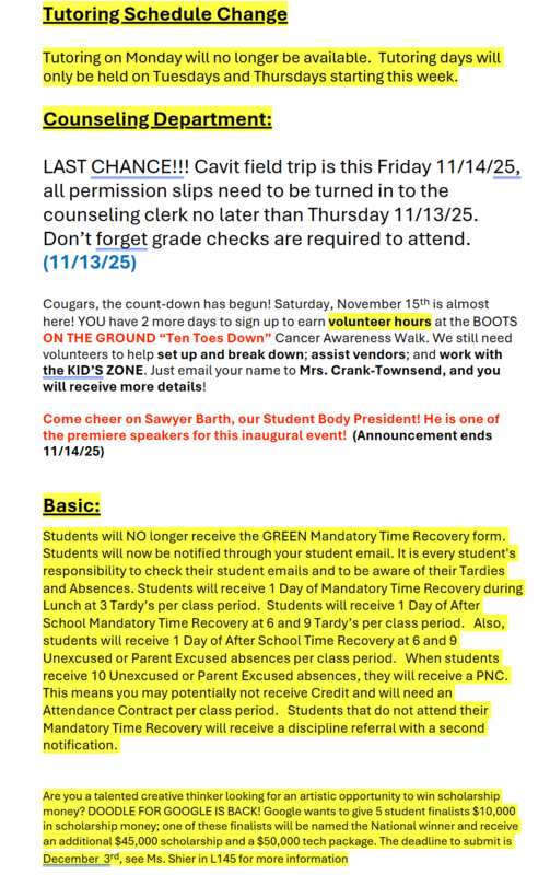 Announcements - November 13th