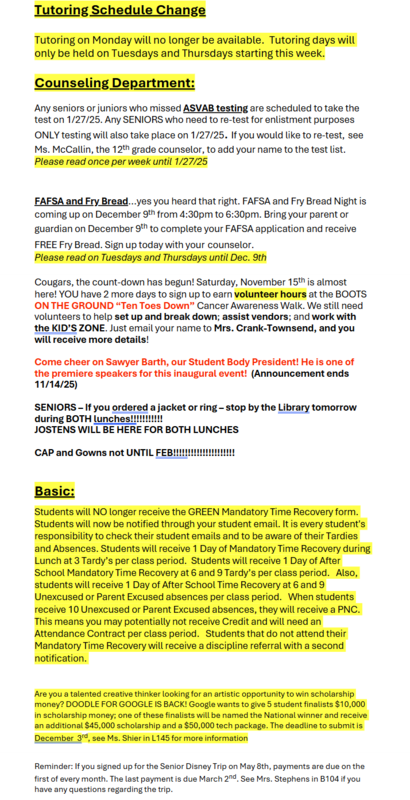 Announcements - November 14th