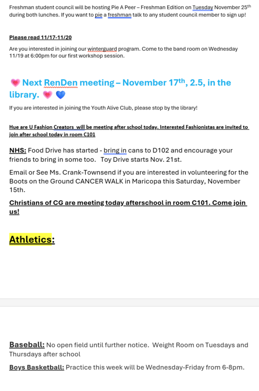 Announcements - November 17th