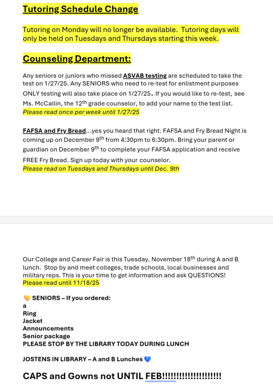 Announcements - November 17th