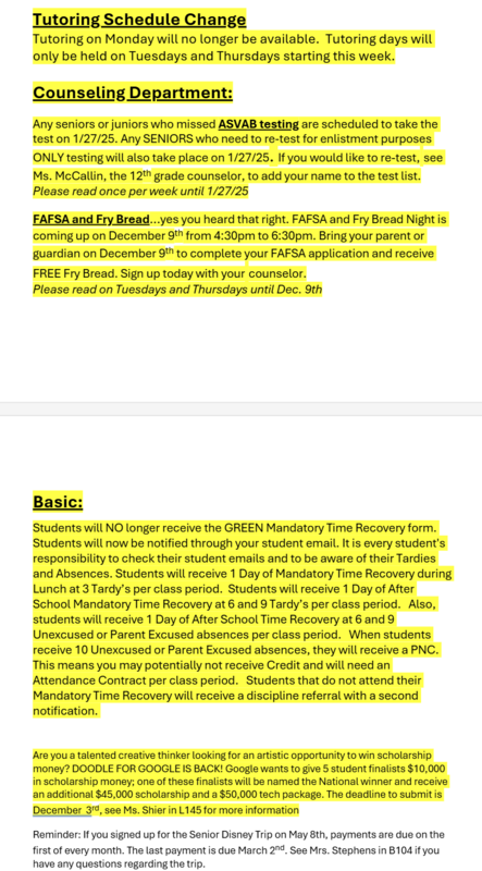 Announcements - November 19th