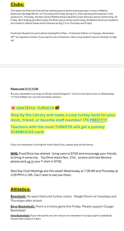 Announcements - November 19th