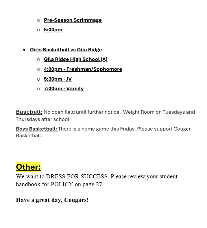 Announcements - November 20th