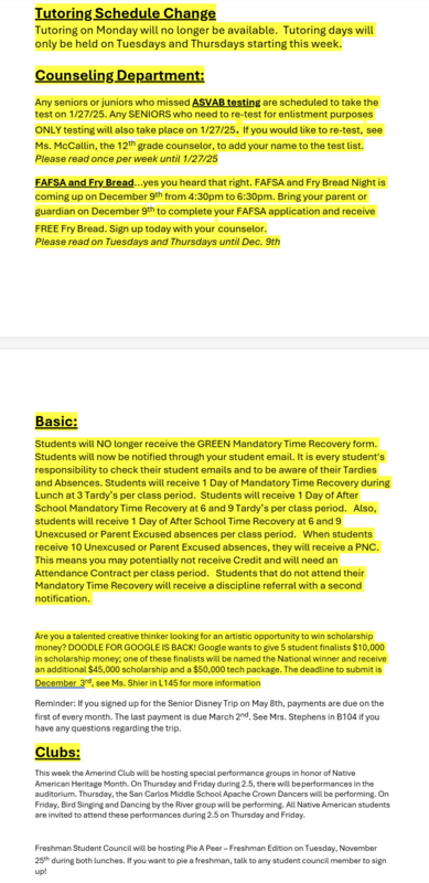 Announcements - November 20th