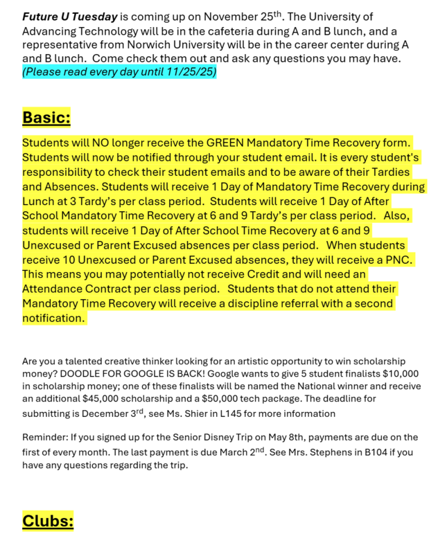 Announcements - November 24th