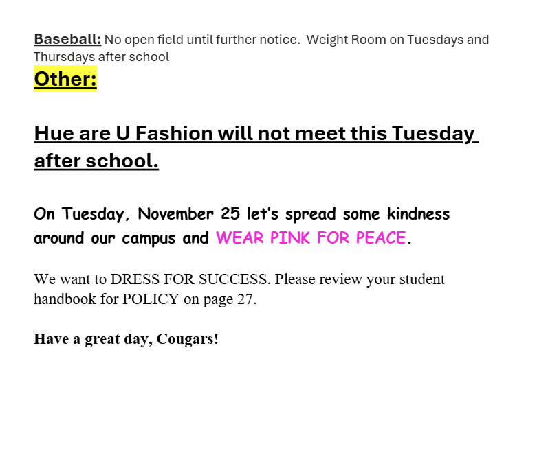 Announcements - November 25th