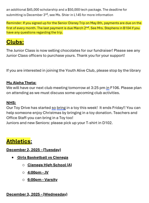 Announcements - December 2nd