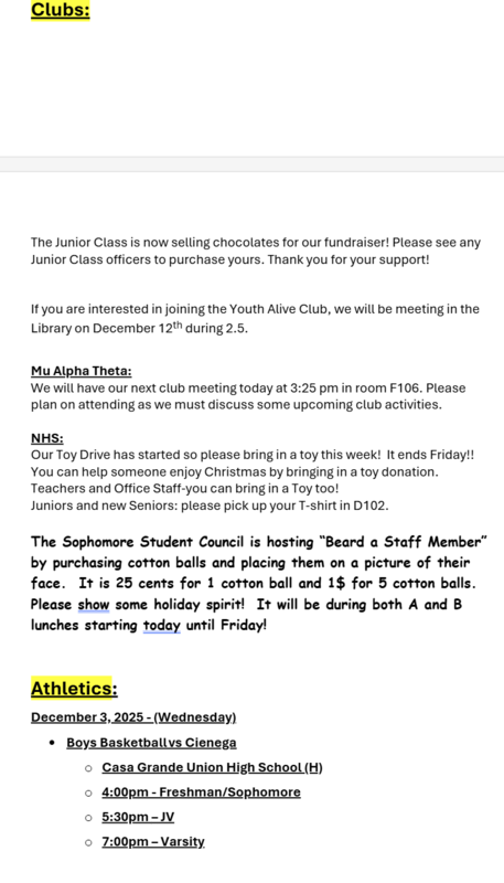 Announcements - December 3rd