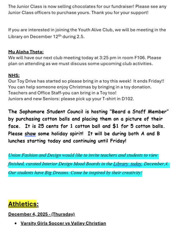 Announcements - December 4th