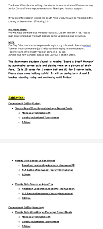 Announcements - December 5th