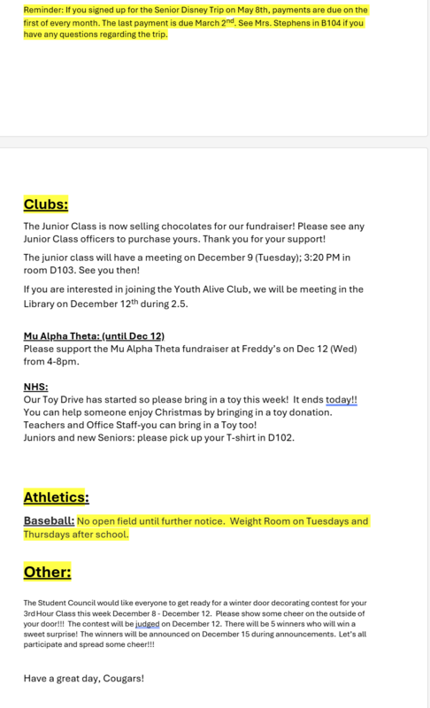 Announcements - December 8th