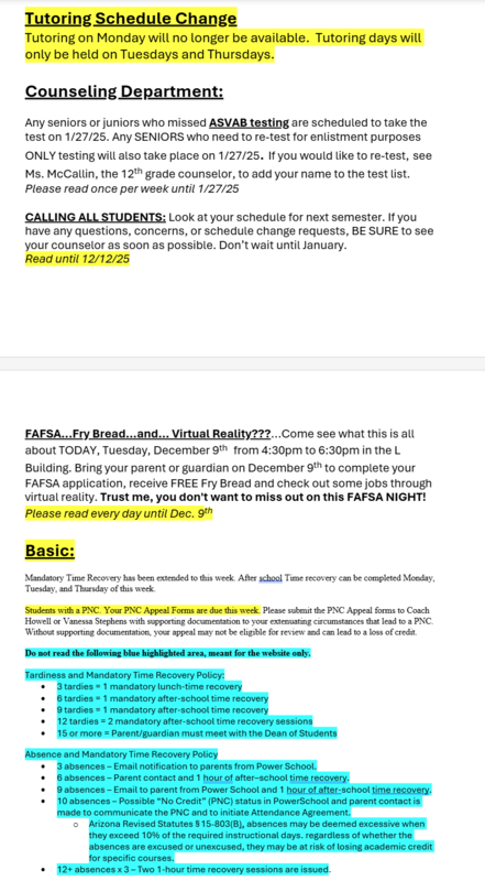 Announcements - December 9th