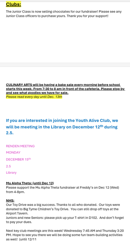 Announcements - December 10th