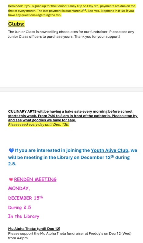 Announcements - December 11th