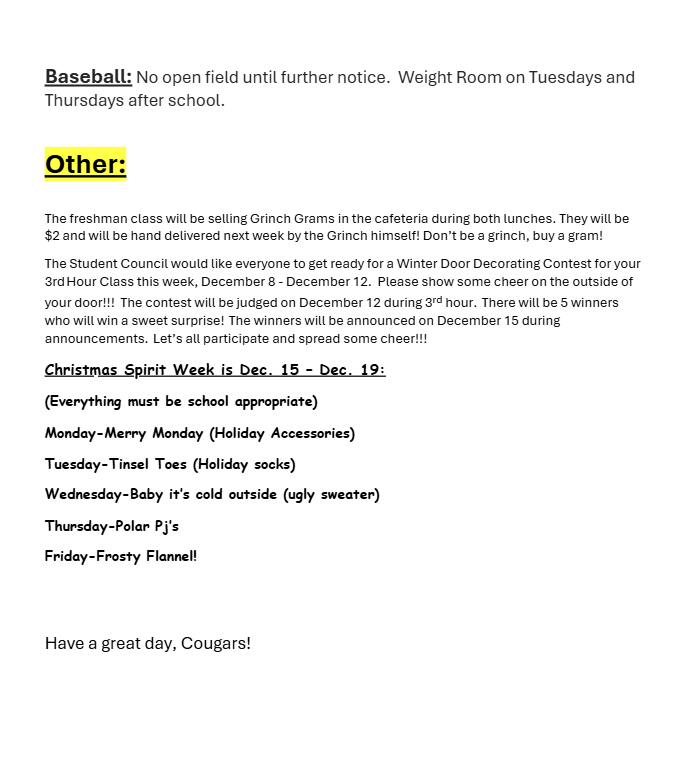 Announcements - December 12th