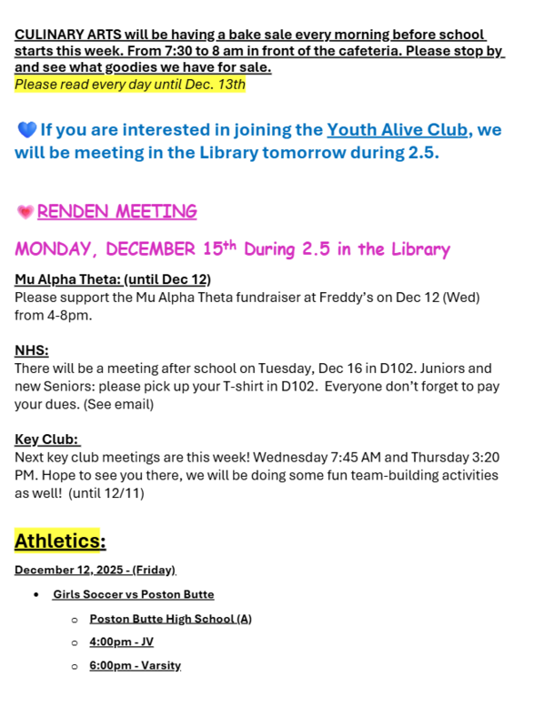 Announcements - December 12th