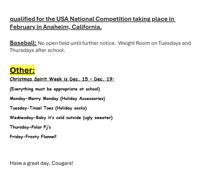 Announcements - December 15th