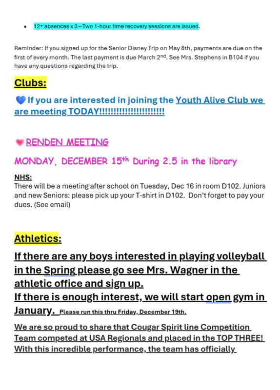 Announcements - December 15th