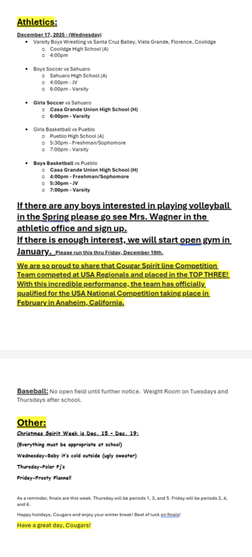 Announcements - December 17th